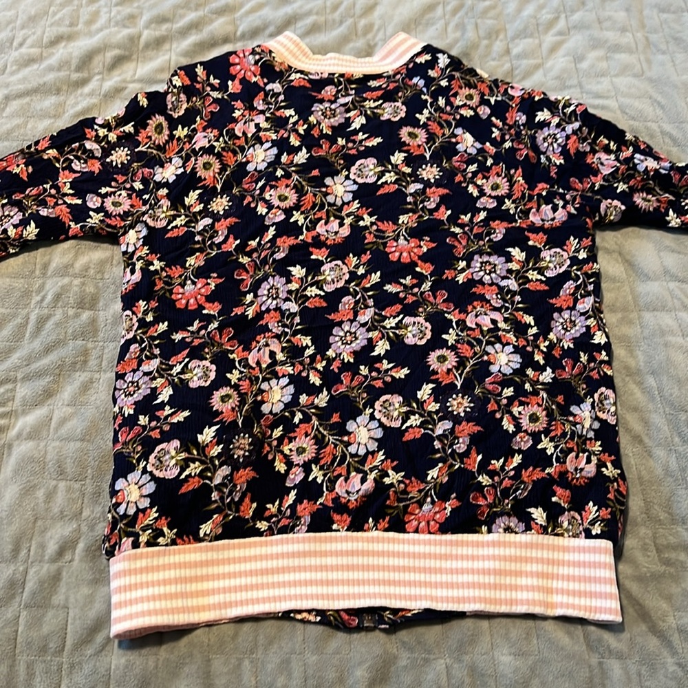 Mystree Floral Bomber Jacket, Navy Blue, Pink, Boho, Size S - Picture 3 of 10